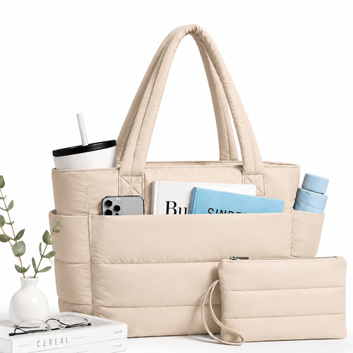 Bolso Tote Acolchado para Mujer con Gran Capacidad y Compartimento para Portátil