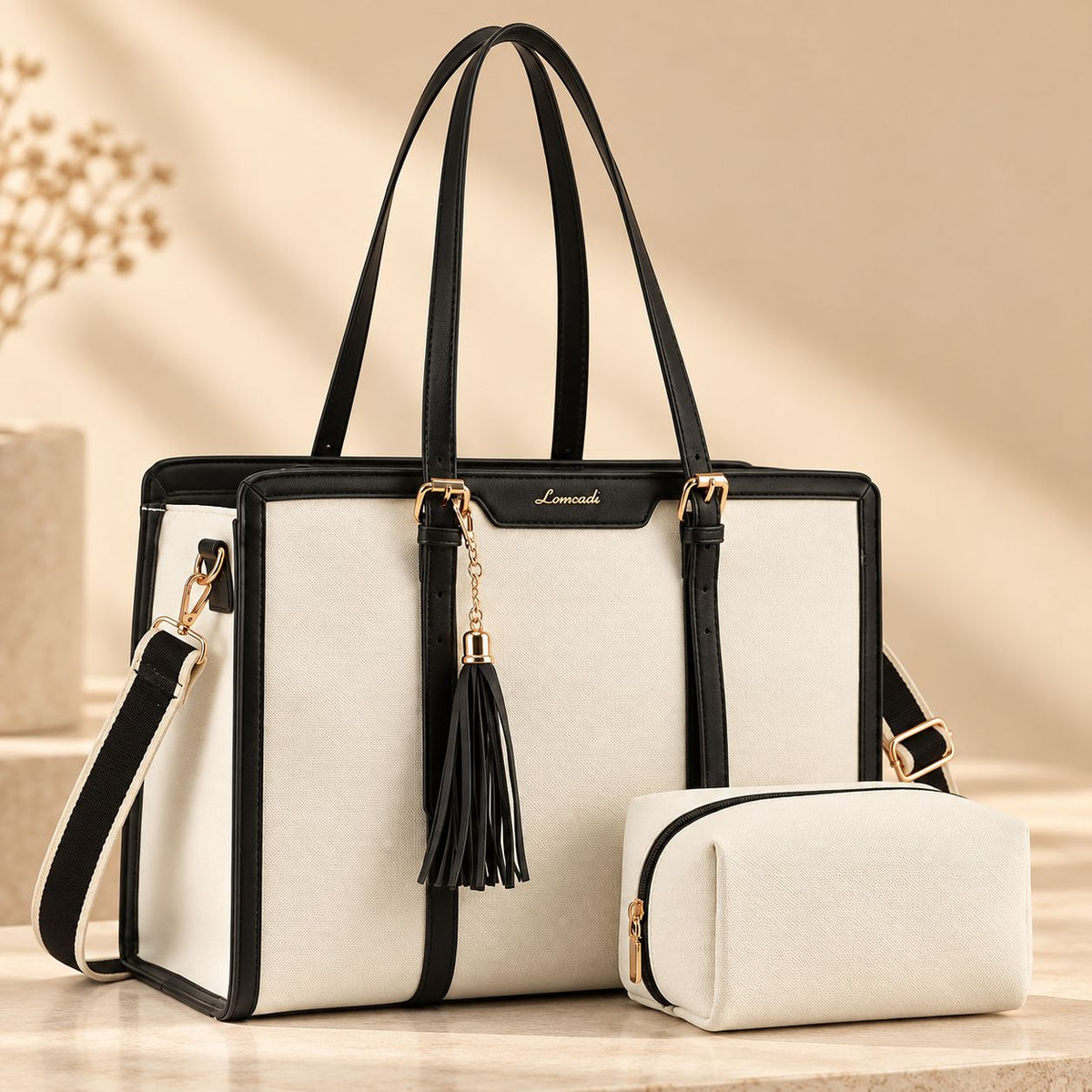 Women’s 15.6" Laptop Tote Bag – Lightweight Canvas Work Bag with Clutch Purse