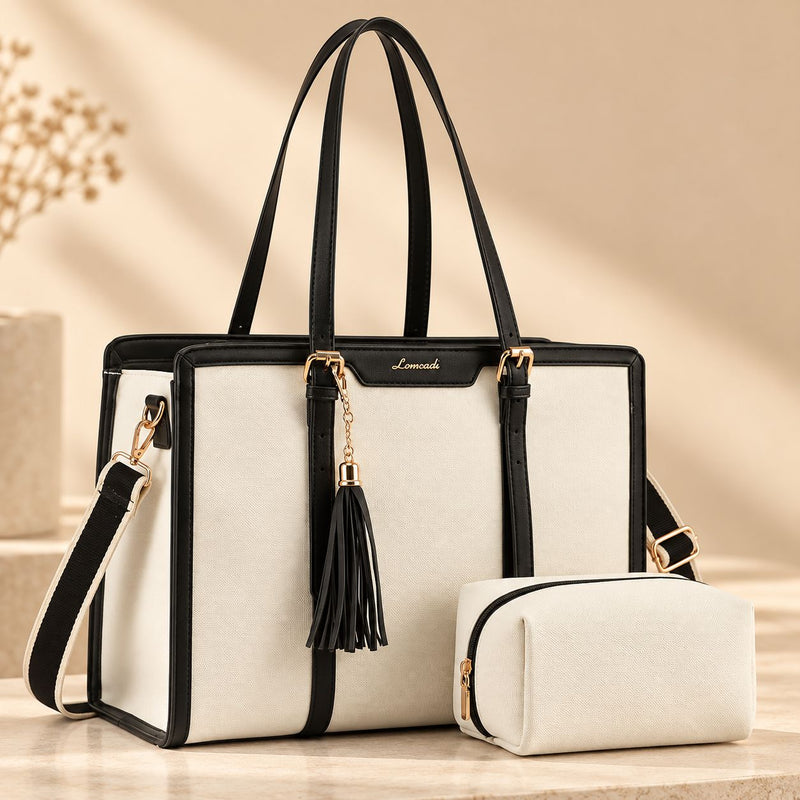 Women’s 15.6" Laptop Tote Bag – Lightweight Canvas Work Bag with Clutch Purse
