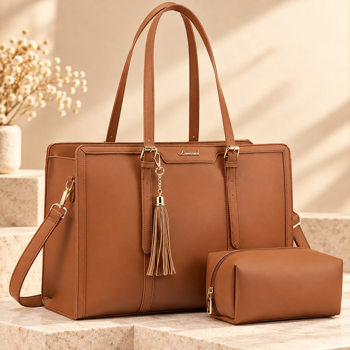 Women’s 15.6" Laptop Tote Bag – Lightweight Canvas Work Bag with Clutch Purse