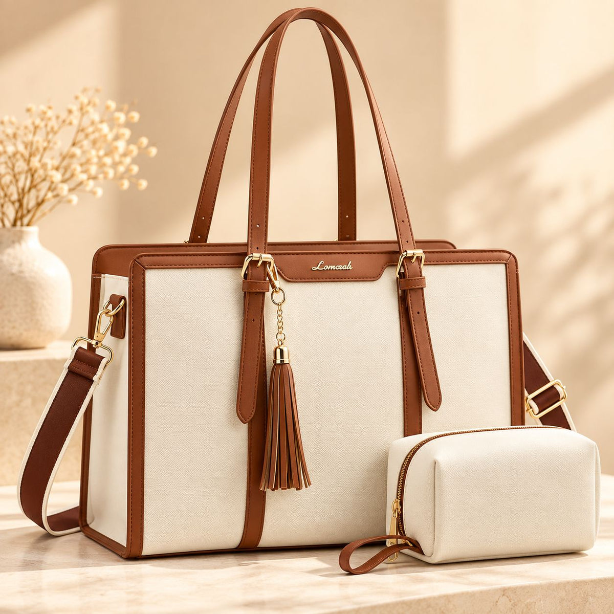 Women’s 15.6" Laptop Tote Bag – Lightweight Canvas Work Bag with Clutch Purse