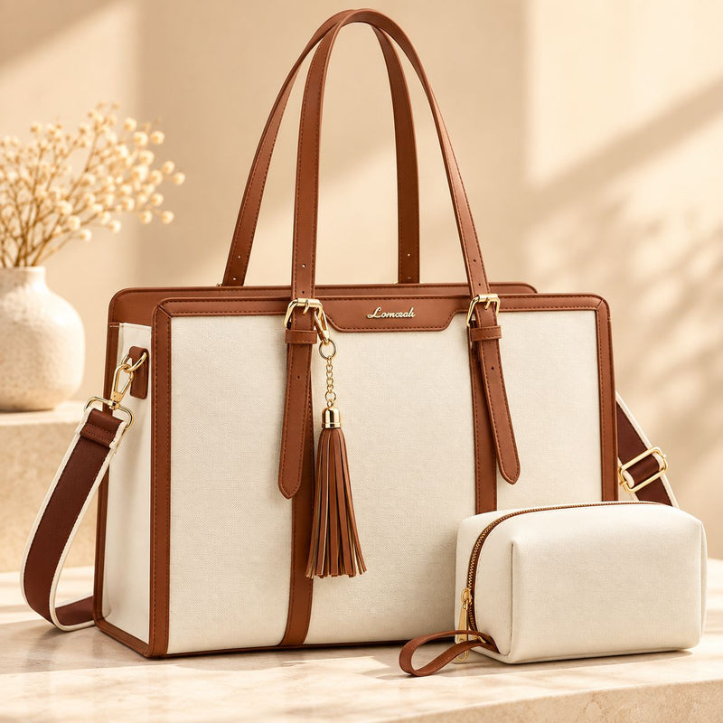 Women’s 15.6" Laptop Tote Bag – Lightweight Canvas Work Bag with Clutch Purse