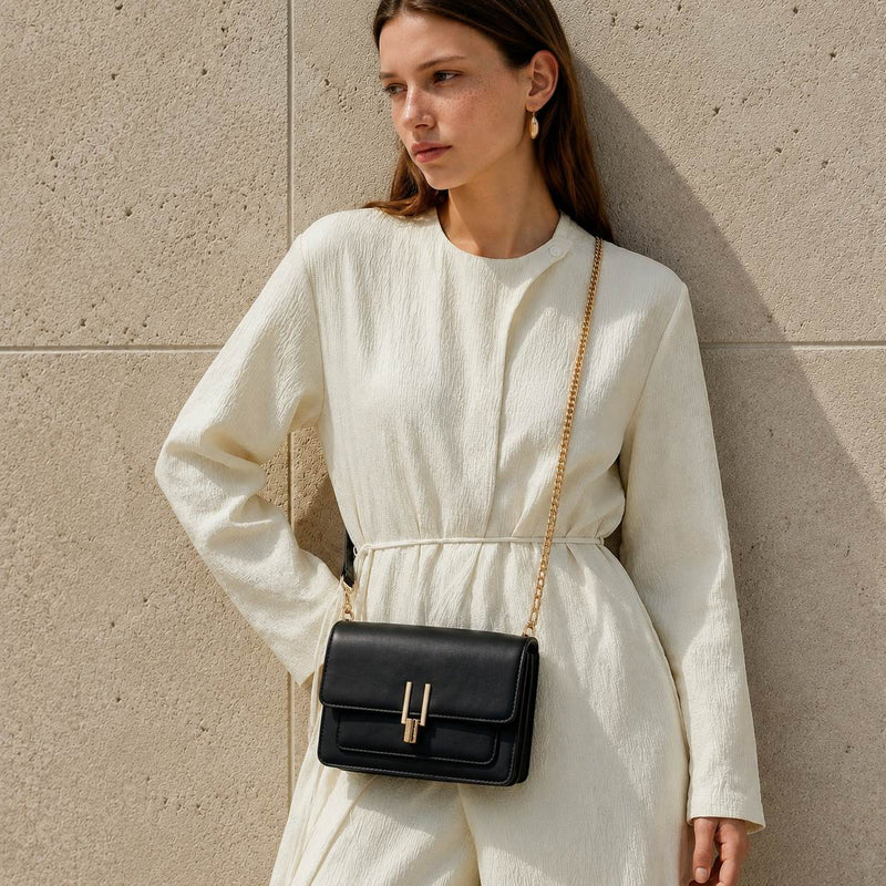 Color Block Crossbody Bag for Women – Stylish Faux Leather Shoulder Purse with Turn Lock Closure