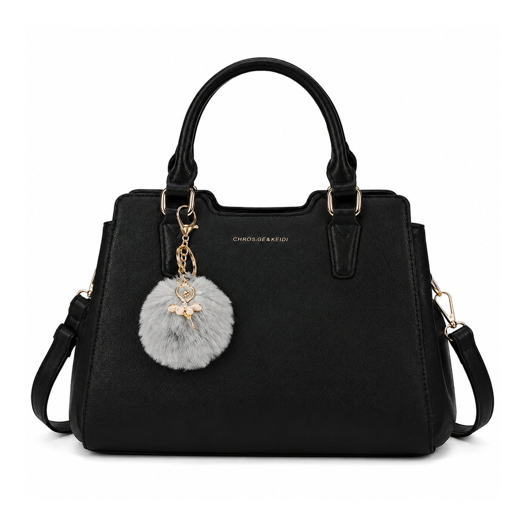 Bolso Satchel Mujer Elegante con Pompon – Diseño PU Premium con Correa Ajustable