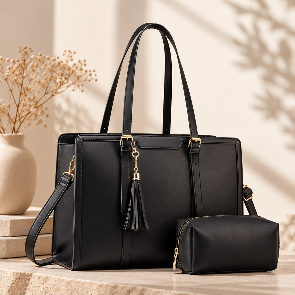 Women’s 15.6" Laptop Tote Bag – Lightweight Canvas Work Bag with Clutch Purse