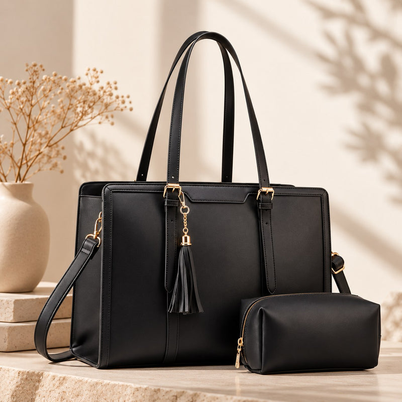 Women’s 15.6" Laptop Tote Bag – Lightweight Canvas Work Bag with Clutch Purse