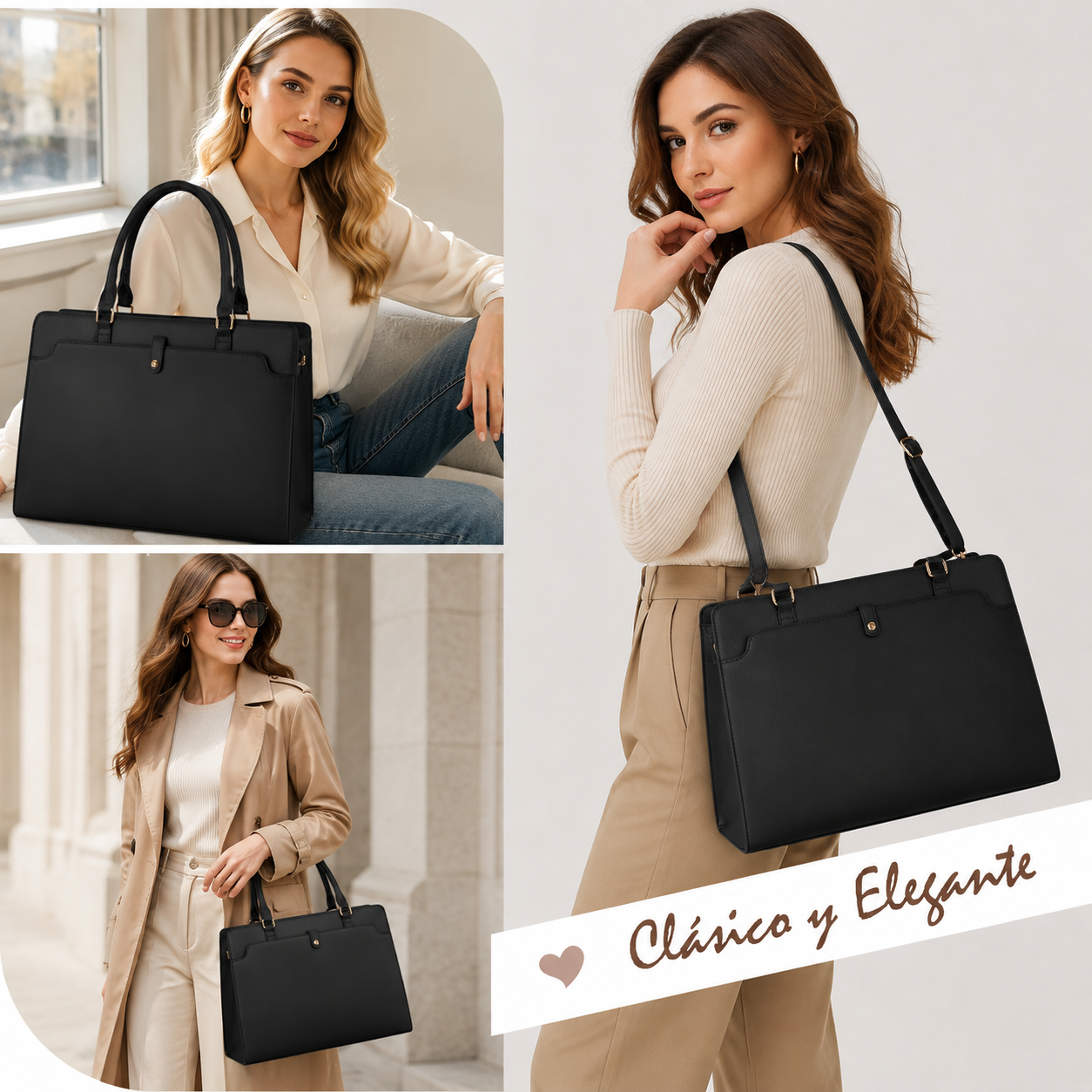Lunavera Bolsa de Mujer para Laptop 15.6 Pulgadas Tote Bag Maletín Negro
