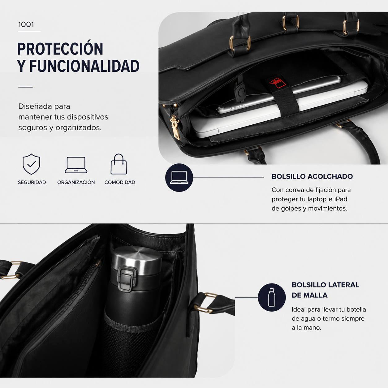 Lunavera Bolsa de Mujer para Laptop 15.6 Pulgadas Tote Bag Maletín Negro