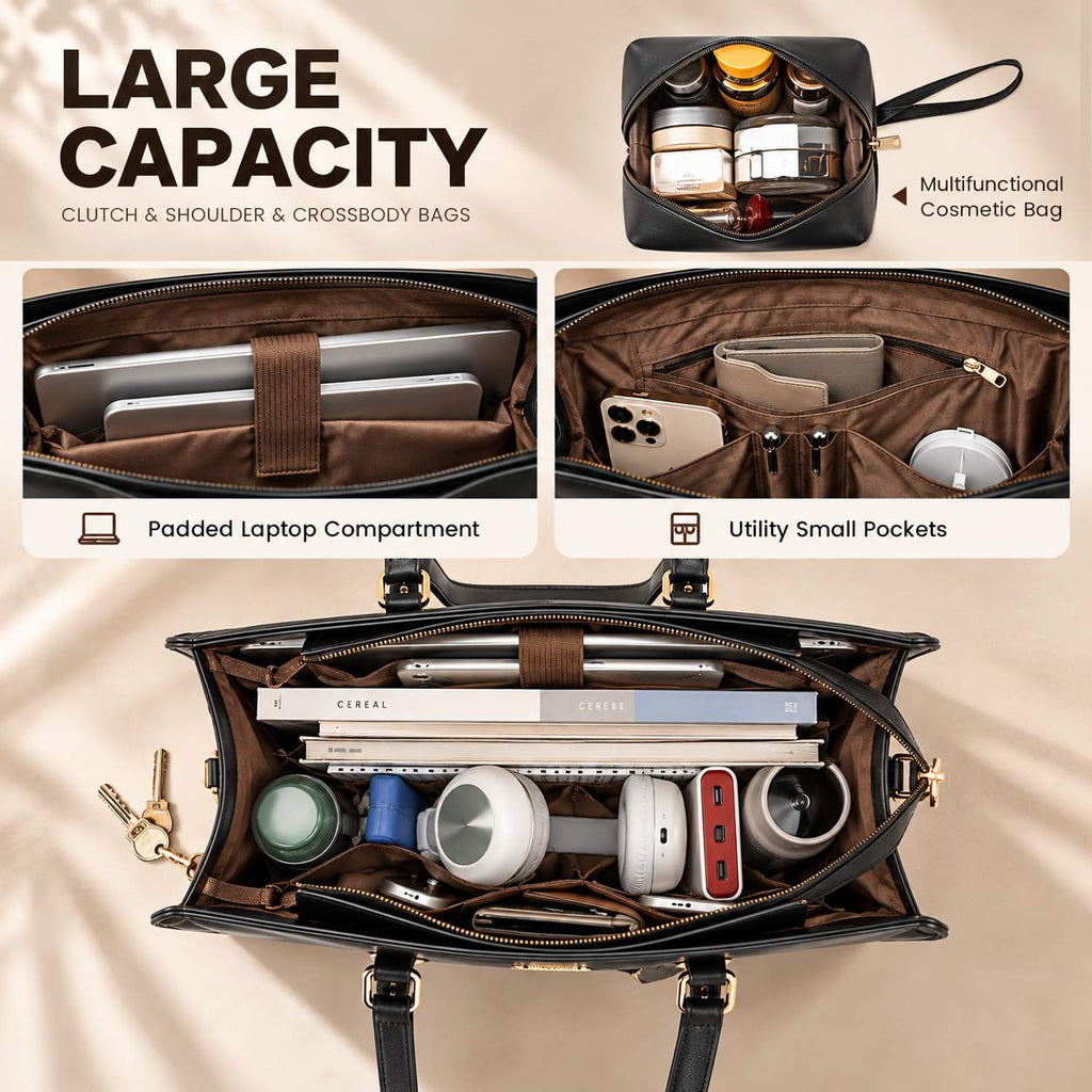 Women’s 15.6" Laptop Tote Bag – Lightweight Canvas Work Bag with Clutch Purse
