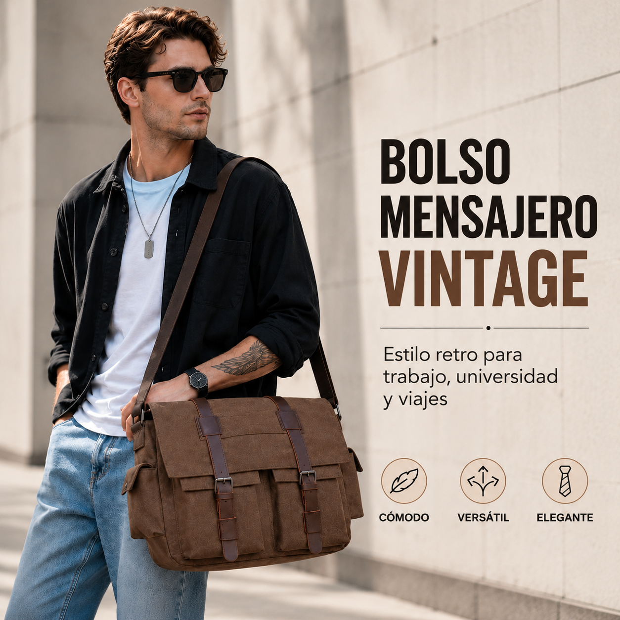 Maletín Portafolio 15.6" Impermeable – Bolso Vintage de Lona con Multicompartimentos y Gran Capacidad, Ideal para Trabajo, Viajes y Uso Diario