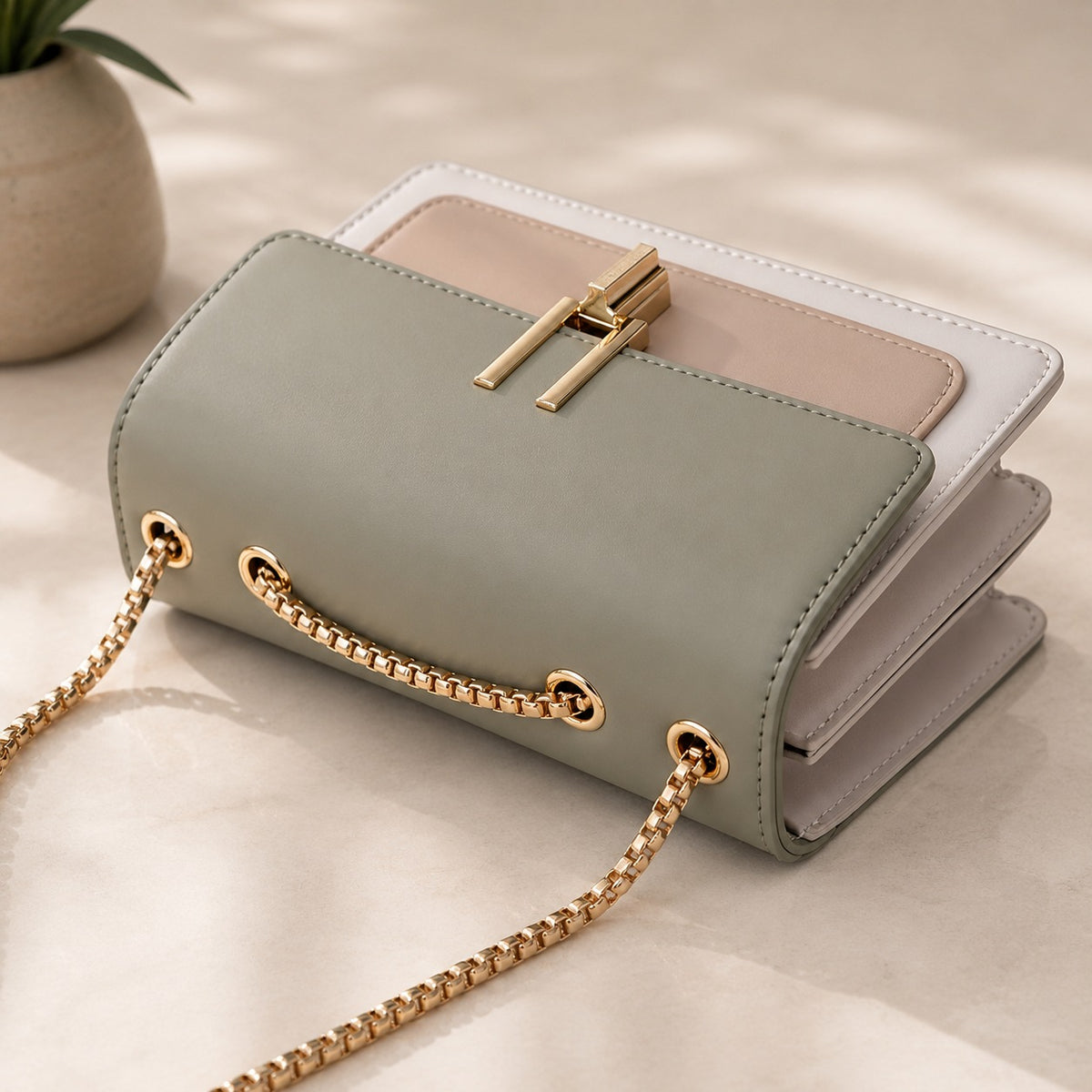 Color Block Crossbody Bag for Women – Stylish Faux Leather Shoulder Purse with Turn Lock Closure