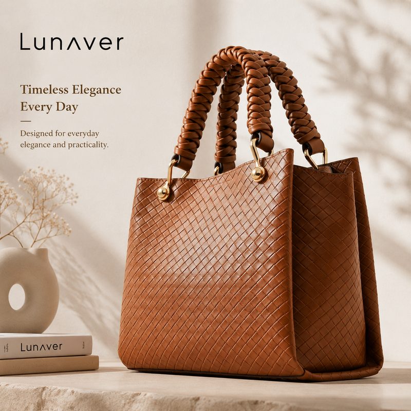 Lunaver Women's Faux Leather Tote Bag – Elegant Shoulder Handbag with Spacious Interior for Everyday Use