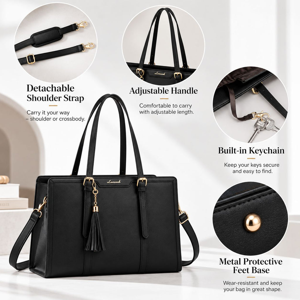 Women’s 15.6" Laptop Tote Bag – Lightweight Canvas Work Bag with Clutch Purse