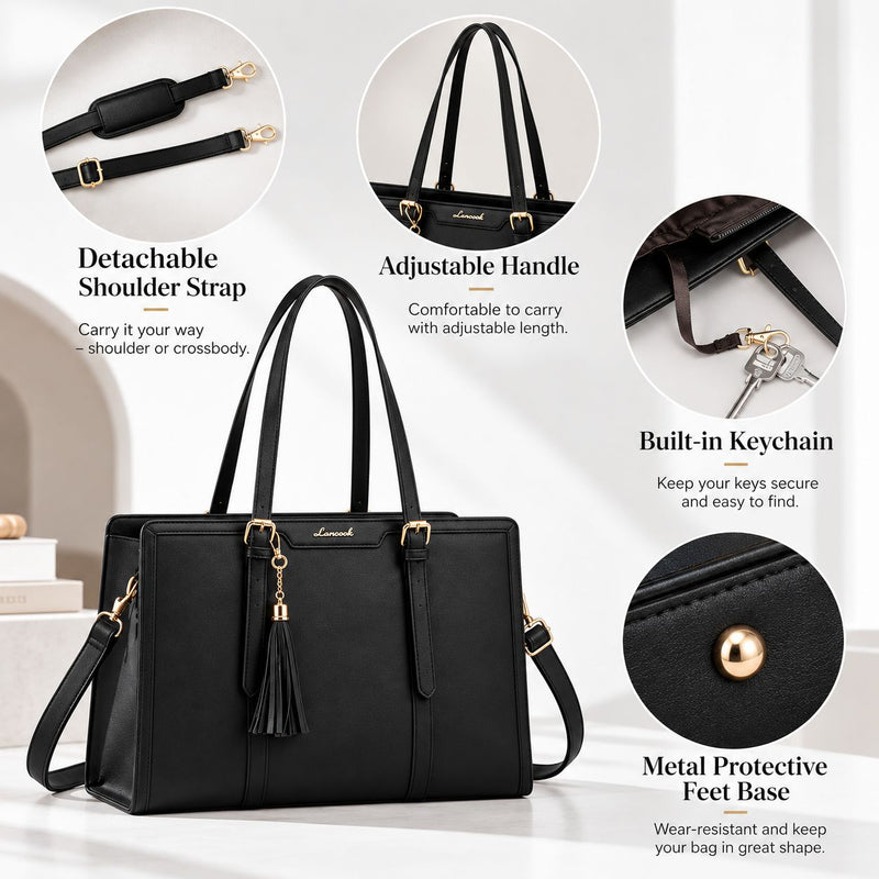 Women’s 15.6" Laptop Tote Bag – Lightweight Canvas Work Bag with Clutch Purse