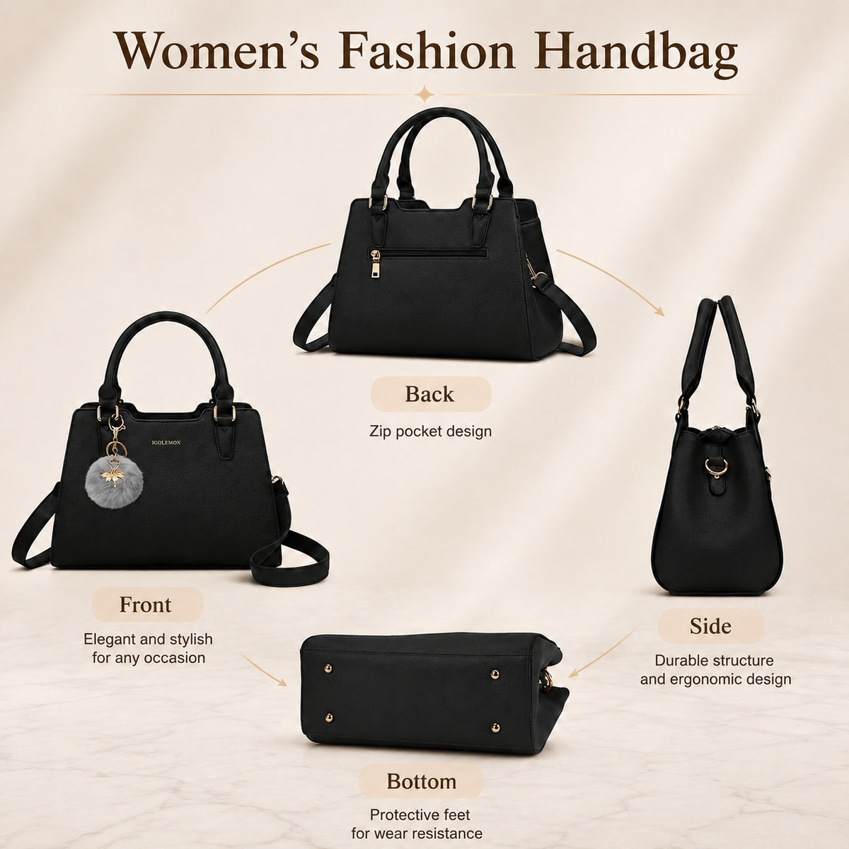 Women’s Elegant Satchel Handbag – Spacious Multi-Pocket Shoulder & Crossbody Bag