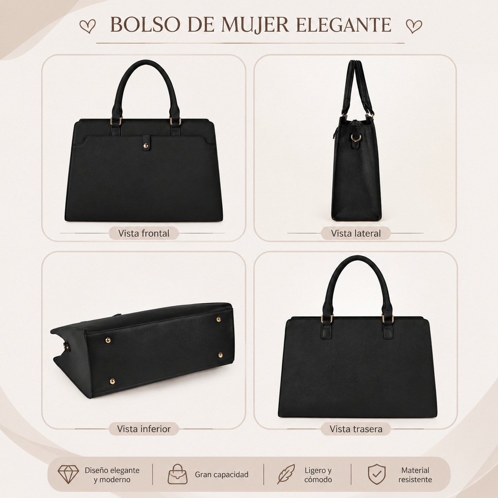 Lunavera Bolsa de Mujer para Laptop 15.6 Pulgadas Tote Bag Maletín Negro