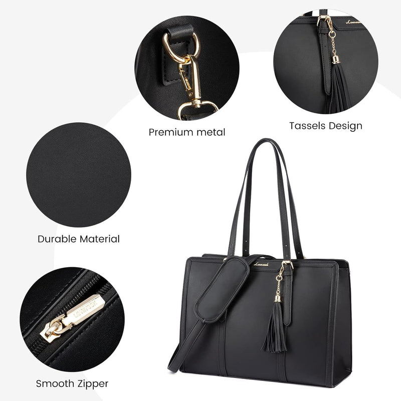 Women’s 15.6" Laptop Tote Bag – Lightweight Canvas Work Bag with Clutch Purse